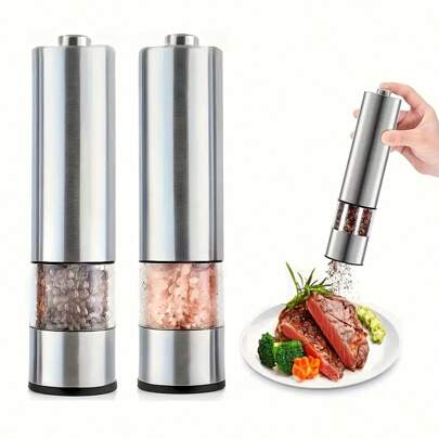 Electric Salt And Pepper Grinder Set, Battery Powered, One-Handed Operation, Automatic Pepper Grinder, Electronic Adjustable Pepper Grinder, Suitable As Kitchen Tool, Halloween/Christmas Gift