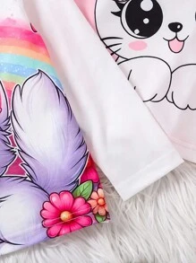 Girls 3 Packs Cartoon Kitten Print Cute Casual T-Shirt Round Neck Long Sleeve Suitable For Autumn And Winter - Multicolor - View 6