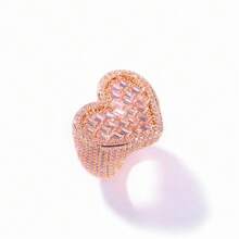 1 pièce Bague échelle pavée de zircone cubique, forme carrée et en forme de cœur pour homme et femme, bijou de style rétro, mode unique rock punk, cadeau d'anniversaire
