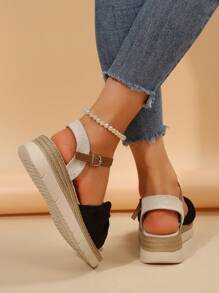 Women's Wedge Sandals, New Summer Fashionable Outdoor Vacation Peep Toe Versatile Skirt Platform Thick Bottom Mixed Color Buckle Wedge High Heel Princess Shoes