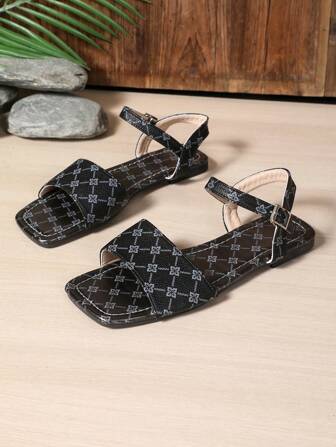 Women's Strap Floral Patterned Casual Flat Sandals For Summer, Fashionable