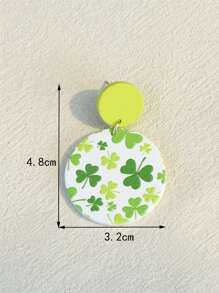 1 par de pendientes de fiesta con estampado de trébol para el Día de San Patricio para mujeres, de textura cerámica, adecuados para primavera y verano