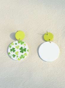 1 par de pendientes de fiesta con estampado de trébol para el Día de San Patricio para mujeres, de textura cerámica, adecuados para primavera y verano