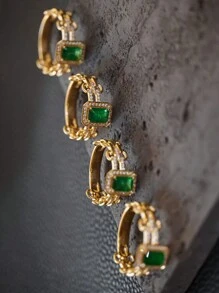 1pc S925 Silver Chain Ring For Women, Green Geometric Hollow Design, Fashionable Minimalist Luxury Ring Suitable For Daily Wear And Holidays