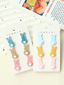 Conjunto de 3 piezas de pendientes acrílicos de conejito de Pascua con adornos de cola de conejo, dulce regalo de joyería festiva