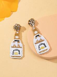 WinLeaf 1 对新年庆祝酒瓶耳环，手工串珠刺绣香槟耳环 - 彩色 - 查看 5