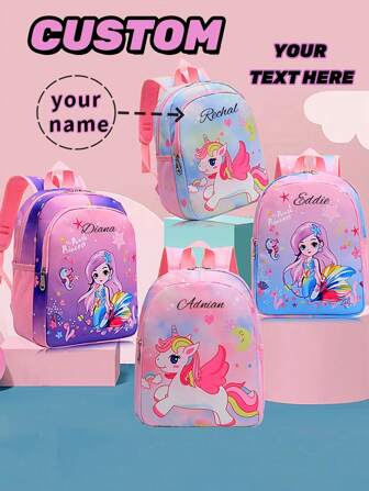 Customized Backpack, Print Your Name Or Holiday Greetings. Create Your Own Exclusive Backpack. Fashionable And Cute, Versatile And Adorable, Multi-Pocket Design, Mermaid And Unicorn Prints, Lightweight And Easy To Carry, Suitable For Teenagers For Daily Life, Travel, Shopping, Dancing, Sports And Outdoor Activities.
