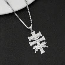 dollrinboy 1pc 14K Gold Plated Stainless Steel Catholic Caravaca Cross Pendant With Angel Necklace, Unisex, 3mm Flat Figaro Chain Necklace - Cross - View 4