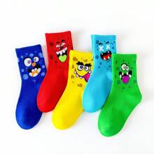 5 或 10 双男孩卡通脸、有趣表情设计袜子、儿童可爱怪物运动袜，适合学生和户外，柔软、透气、四季袜子，很棒的生日和节日礼物 - 彩色 - 查看 11