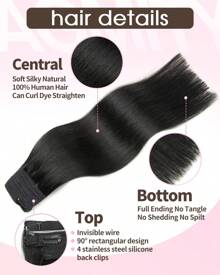 Invisible Wire Clip In Hair Extensions Human Hair Fish Wire Line 4 Clips One Piece Real Natural Hairpieces 12"-20" Add Volume Clip On Hair - Natural Black - View 3