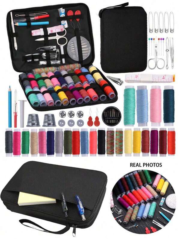 1pc Kit de costura portátil para casa, 10 peças/conjunto de caixas de linha, enfiador de agulha, acessórios de costura, conjunto de ferramentas de costura portáteis caseiras, inclui linha, agulha, tesoura, régua, alfinetes, etc., adequado para avó, mãe, amigos, iniciantes adultos, viajantes, suprimentos de costura DIY
