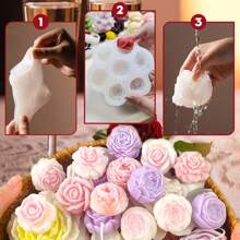 1个3D玫瑰牡丹硅胶模具，适用于DIY蜡烛、肥皂和树脂工艺品 - 手工水晶环氧树脂浇铸工具 - 柔韧硅胶材质 - 适合初学者和经验丰富的DIY爱好者 - DIY爱好者的完美礼物 - 無色 - 查看 6