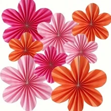 Set de 9 unidades de abanicos de papel en tonos rosa claro, rosa oscuro y naranja, adecuado para cumpleaños, bodas, regalo de novia, San Valentín, abanicos colgantes, ceremonias de apertura, decoración para declaraciones, fiestas de Año Nuevo y carnaval