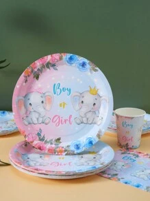 1 Set 25-Piece Gender Reveal Party Supplies Including Disposable Plates, Napkins And Cups, Suitable For Party, Family Picnic, Gender Reveal Celebration - Multicolor - View 3