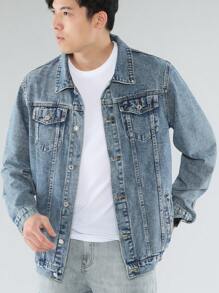 Thick Denim Jacket, Gothic Men's Casual Denim Top, Street Style, Autumn/Spring