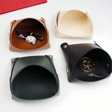 1PC Nordic Style PU Leather Storage Tray, Desktop Storage Tray, Jewelry And Cosmetics Key Storage Tray, Living Room Snack And Fruit Tray