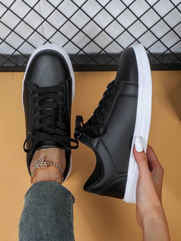 Fall/Winter Stylish & Fashionable Lace-Up Casual Sneakers, Comfortable & Versatile, Black Shoes Suitable For Travel, Walking, Commuting, Leisure, School