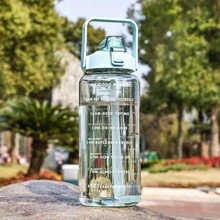2L Portable Water Bottle Large Capacity Plastic Straw Water Cup Drink Bottle With Time Marker For Outdoor Sports Fitness