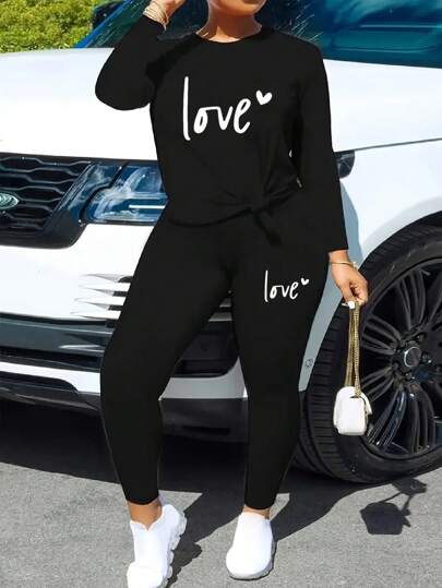 Damen Buchstaben Herbst/Winter Outdoor Sport & Lässig Zweiteiler für weltweiten Gebrauch