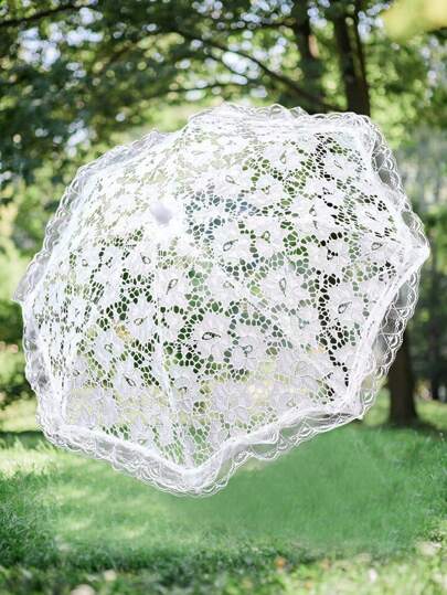 1pc White Lace Bridal Parasol, Decorative Craft Umbrella, Wedding Photo Studio Props, Dance Performance, Wedding Decor, Valentine's Day Gift Valentines