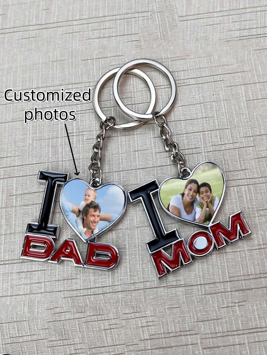 定制我的爱妈妈/爸爸钥匙扣，可定制照片钥匙扣，可爱合金钥匙扣，背包吊坠，妈妈/爸爸生日/母亲节/父亲节礼物 - 情人节礼物