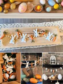 1pc Easter Bunny & Carrot Wreath, Wooden Beads Rabbit Hanging Banners Ornaments - Charming Wooden Bead Rabbit Hanging Decor For Front Door, Perfect Spring Home Accent - Multicolor - View 11