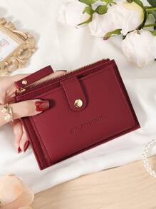 Cartera pequeña de mujer con cierre de cremallera, estilo billetera plegable delgada y ligera, de varios capas, con bolsillo para tarjetas de identificación, dinero y tarjetas de crédito, en color burdeos, rojo cereza, tinto, de estilo minimalista y moderno para regalo de aniversario, Navidad, San Valentín, cumpleaños, pareja, chica, señora, para la escuela o la universidad