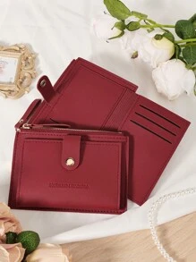 Cartera pequeña de mujer con cierre de cremallera, estilo billetera plegable delgada y ligera, de varios capas, con bolsillo para tarjetas de identificación, dinero y tarjetas de crédito, en color burdeos, rojo cereza, tinto, de estilo minimalista y moderno para regalo de aniversario, Navidad, San Valentín, cumpleaños, pareja, chica, señora, para la escuela o la universidad