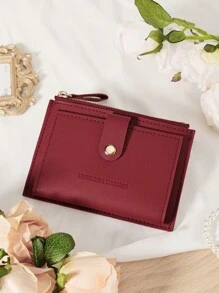 Cartera pequeña de mujer con cierre de cremallera, estilo billetera plegable delgada y ligera, de varios capas, con bolsillo para tarjetas de identificación, dinero y tarjetas de crédito, en color burdeos, rojo cereza, tinto, de estilo minimalista y moderno para regalo de aniversario, Navidad, San Valentín, cumpleaños, pareja, chica, señora, para la escuela o la universidad
