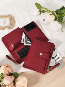 Cartera pequeña de mujer con cierre de cremallera, estilo billetera plegable delgada y ligera, de varios capas, con bolsillo para tarjetas de identificación, dinero y tarjetas de crédito, en color burdeos, rojo cereza, tinto, de estilo minimalista y moderno para regalo de aniversario, Navidad, San Valentín, cumpleaños, pareja, chica, señora, para la escuela o la universidad