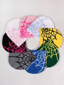 1pc Men's Spider Web Knitted Hat, European & American Y2K Design, Suitable For Halloween, Acrylic Warm Cap For Daily Wear, Autumn/Winter Beanie Fall Outfit - Spider Web Pattern - View 3