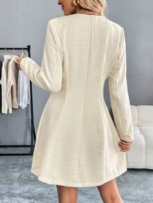 Women's Apricot Long Sleeve Short Dress, Bust Design Fitted, X-Shaped Cut, Suitable For Daily Wear, Dates And Gatherings, Autumn/Winter - Light Apricot - View 2