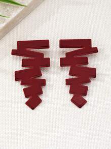 1 Pair Asymmetrical Geometric Shape Retro Exaggerated Style Earrings For Women - Red - View 5