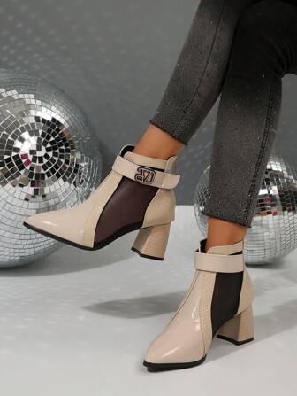 渐变色法式时尚百搭尖头短靴，春秋新款网眼镂空高跟踝靴（建议订购大一码）