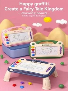 Kids Colorful Magnetic Drawing Board - Dual Use Desk Board, Easy To Draw & Erase, Reusable, Shape Stamp Simple Graphic Recognition, 4 Color Areas For Free Scribbling, Parent-Child Interaction Educational Writing Board (Stamp Color Random) - Multicolor - View 1