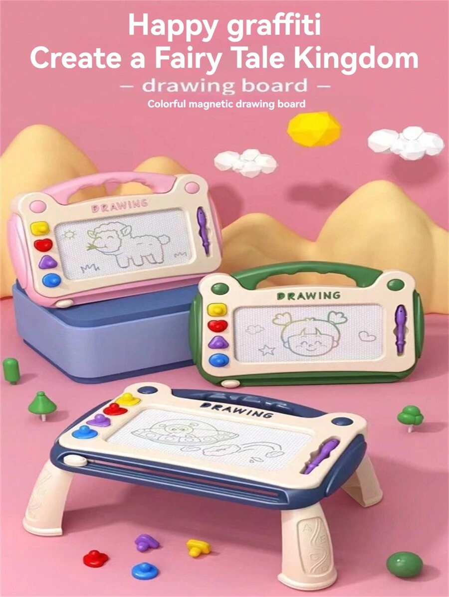 Kids Colorful Magnetic Drawing Board - Dual Use Desk Board, Easy To Draw & Erase, Reusable, Shape Stamp Simple Graphic Recognition, 4 Color Areas For Free Scribbling, Parent-Child Interaction Educational Writing Board (Stamp Color Random) - Multicolor - View 1