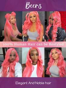 Pink Wig Human Hair 20 Inch Pink Lace Front Wig Human Hair Pre Plucked 13x4 HD Pink Human Hair Wig Body Wave Lace Front Wigs Human Hair 200% Dentiney Frontal Colored Wigs Human Hair With Baby Hair - Pink - View 7