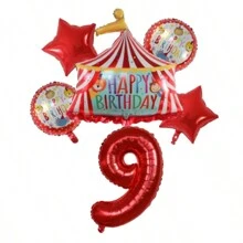 Circus Theme Foil Red Number Circus Stage Balloons Decoration, Birthday Party, Anniversary, Festival Supplies, Scene Layout