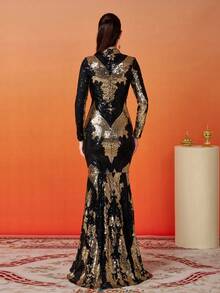 Missord Mock Neck Sequin Formal Gown Elegant Long Sleeve Prom Evening Wedding Guest Dress, For Graduation, Dinner - Multicolor - View 2