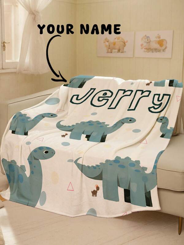 1 peça de cobertor de pelúcia estampado com dinossauro fofo personalizável, adequado como presente para meninas, meninos, adultos, dia dos namorados, leve, macio e quente, adequado para o dia das mães, aniversário, dia das crianças, dia dos pais, formatura, casamento, uso doméstico no sofá, cama, carro, quarto, sala de estar