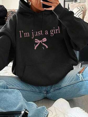 Graphic Print Casual Warm Thermal Lined Hoodie, Pockets Autumn/Winter Casual Thermal Sweatshirt, Women