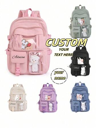 Mochila personalizada con nombre o mensaje festivo. Personaliza tu propia mochila. Mochila ligera, multifuncional, ornamental, con letras, con estilo, moderna, colorida, linda, adorable, informal, personalizada, única, ideal como regalo para él, ella, hijo, hija