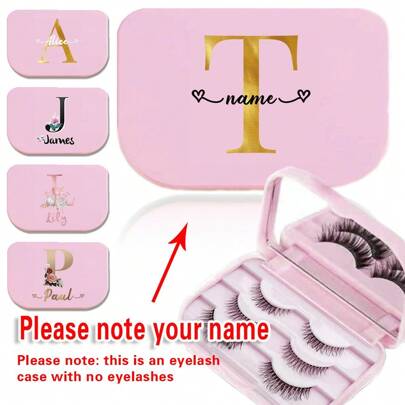 Customized Name Portable False Eyelashes Storage Box Fashion Eyelash Box With Makeup Mirror Women Empty Lash Organizer Case For Outdoor Travel Beauty Cosmetic Accessories Personalized Design,For Holiday Beach, Bathroom Collection, Bedroom Collection, Large Capacity