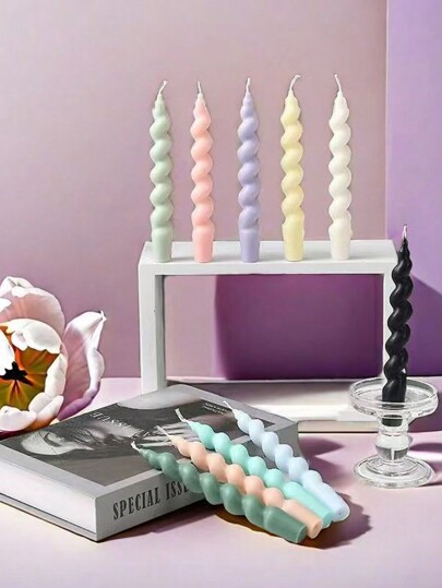 2 Boxes, 4pcs/Set Spiral Twisted Candles, Multi-Color Options (White, Black, Red, Yellow, Brown, Orange, Purple, Pink, Light Blue), 8hrs Burn Time Dripless Scented Spiral Pillar Candles For Dinner Party, Wedding, Centerpieces, Home Decor, Cute Candle Gifts
