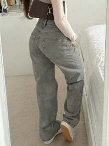 百搭灰色直筒休闲裤，四季百搭 - 灰色 - 查看 5