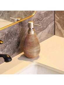 Creative Retro Style Ceramic Push-Type Soap Dispenser With Pump, Hand Soap Bottle, Suitable For Bathrooms Kitchens And Toilets Home Bathroom Decor Summer Back To School - Brown - View 1