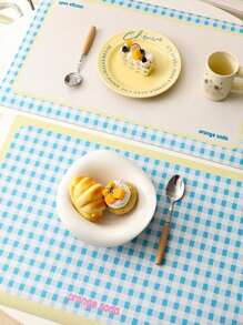 1 件格子桌垫，防水防油，可清洗，适用于宿舍书桌、学生学习写字桌垫 - 藍白色 - 查看 5