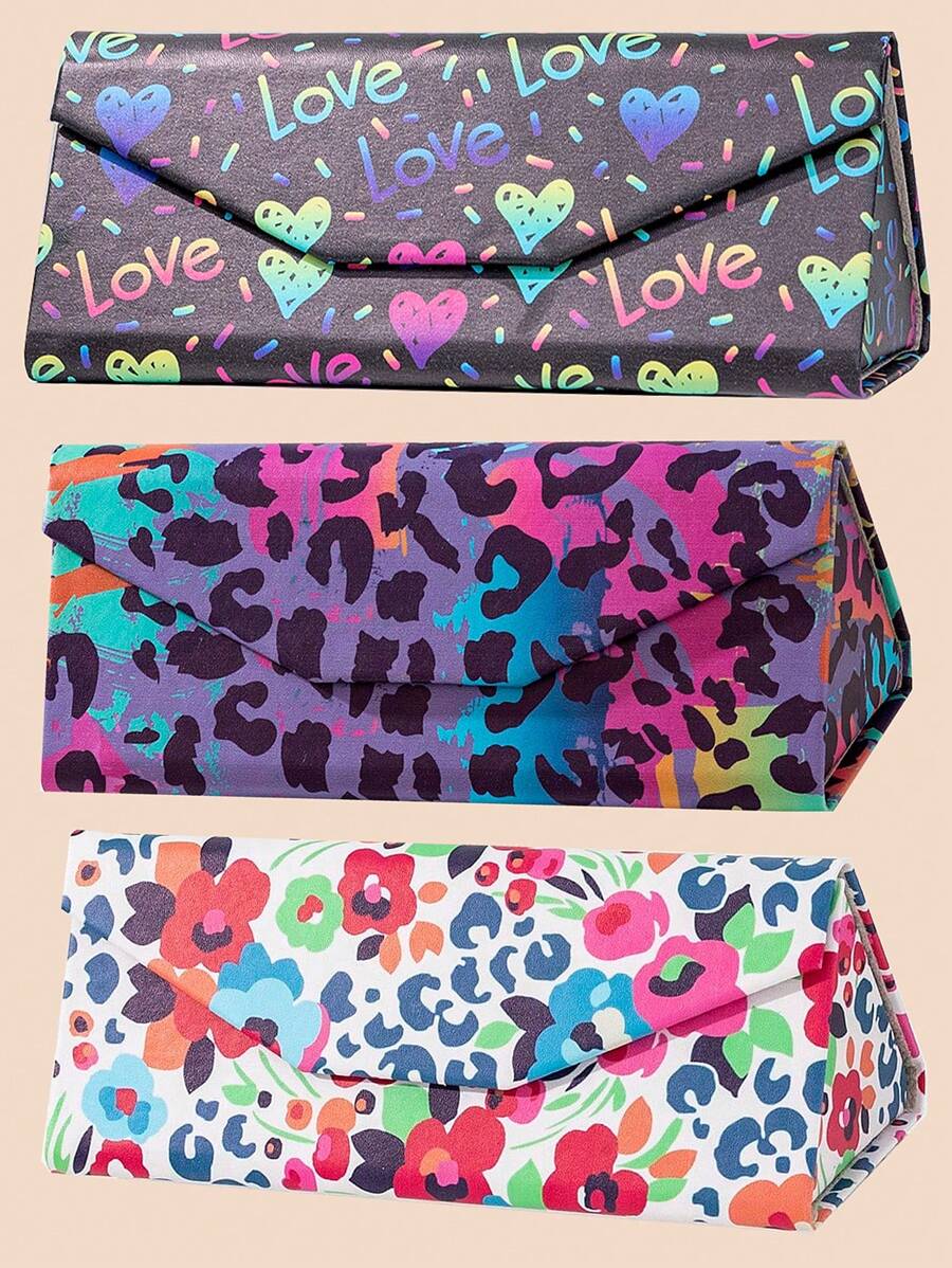 1 pieza Estuche plegable de gafas con estampado colorido, adecuado para mujeres con vida activa