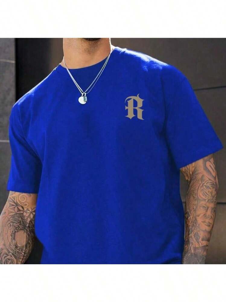 DG XUNLIN MODA Men's T-Shirt With Hiphop Oversize Fashion Short Sleeve Relaxed Black And Blue Comfortable - 藍色 - 查看 5