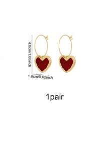 1 Pair Retro Elegant Alloy Burgundy Heart Rhinestone Decorated Women Earrings, Valentine's Or New Year Gift Valentines